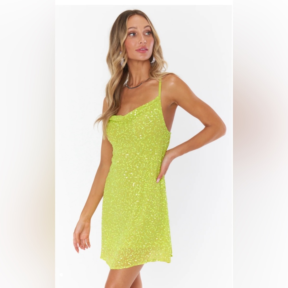 Show Me Your MuMu Suzanna Slip Dress ~ Lime Sequins